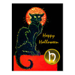 BLACK CAT HALLOWEEN PARTY MONOGRAM POST CARDS