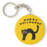 Black Cat Happy Halloween Keychain
