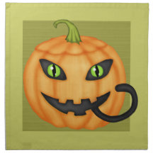 Black Cat Hiding In Pumpkin Halloween Napkins