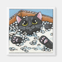Black Cat in a Box of Packing Peanuts | Cat Magnet