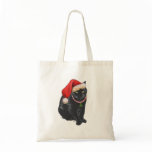 Black Cat in Santa Hat Canvas Bags