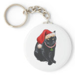 Black Cat in Santa Hat Key Chain