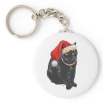 Black Cat in Santa Hat Key Chain