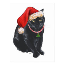 Black Cat in Santa Hat Post Cards