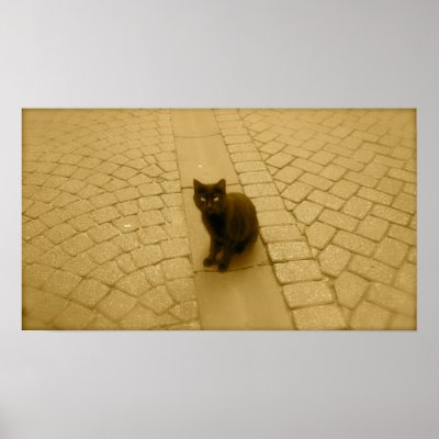 Black Cat In Sepia Print by denajmiller