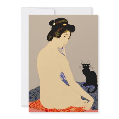 Black Cat Japanese Nude Print Invite by figstreetstudio