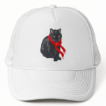 Black Cat Keeping Warm at Christmas Hats