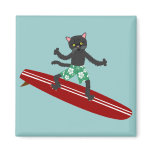 Black Cat Longboard Surfer Magnets