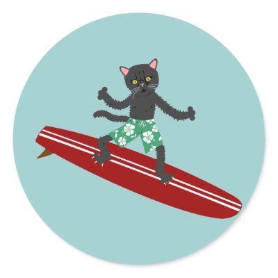 Black Cat Longboard Surfer Stickers by pounddesigns