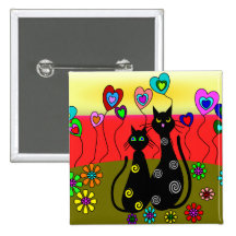 Black Cat Lovers Art Gifts Button
