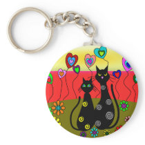 Black Cat Lovers Art Gifts Key Chains