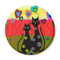 Black Cat Lovers Art Gifts Fridge Magnets