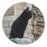 "Black Cat on a Castle Wall" (2) Round Stickers