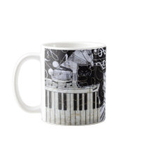 Black Cat on a Keyboard Coffee Mugs