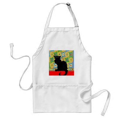 Black Cat on Abstract Wallpaper Apron by figstreetstudio