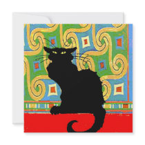 Black Cat on Abstract Wallpaper Personalized Invitations
