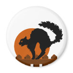 Black Cat On Fence Fridge Magnets