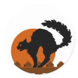 Black Cat On Fence Round Sticker