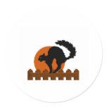 Black Cat On Fence Round Sticker