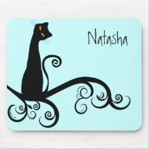 Black Cat On Swirly Branch Mouse Mat