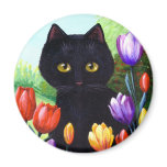 Black Cat Original Art Flowers Spring Creationarts Magnets