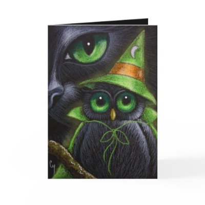 BLACK CAT & OWL - HALLOWEEN Card by BY_CYRA