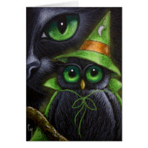 BLACK CAT & OWL - HALLOWEEN Card
