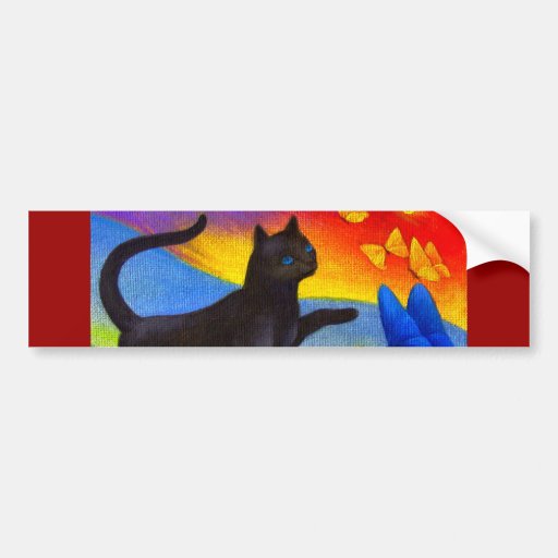 Black Cat Painting Butterflies Art - Multi Bumper Sticker