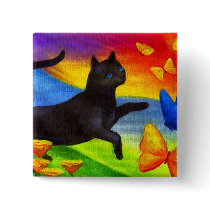 Black Cat Painting Butterflies Art - Multi