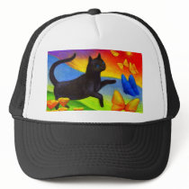 Black Cat Painting Butterflies Art - Multi