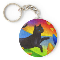 Black Cat Painting Butterflies Art - Multi