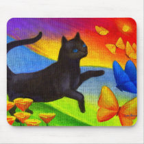 Black Cat Painting Butterflies Art - Multi