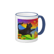 Black Cat Painting Butterflies Art - Multi Mugs