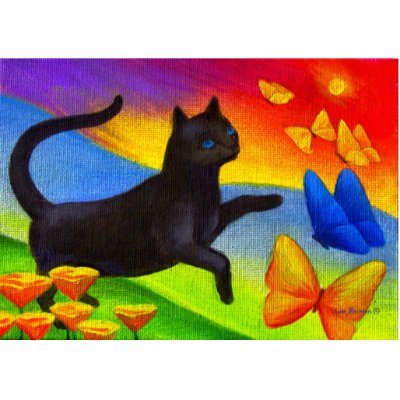 Black Cat Painting Butterflies Art - Multi by JUDERM