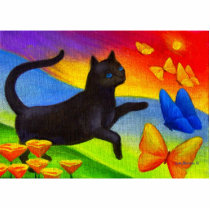 Black Cat Painting Butterflies Art - Multi
