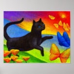 Black Cat Painting Butterflies Art - Multi posters