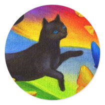 Black Cat Painting Butterflies Art - Multi
