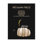 Black Cat, Pumpkin & Moon • Halloween Invitation postcards