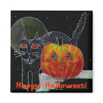 black cat pumpkin & moon