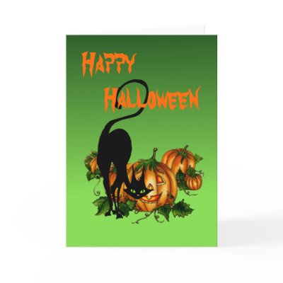 BLACK CAT PUMPKIN PATCH by SHARON SHARPE Greeting Card by sharonsharpe