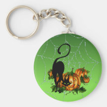 BLACK CAT PUMPKIN PATCH by SHARON SHARPE Key Chain