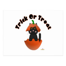 Black Cat Pumpkin Trick Or Treat Post Card