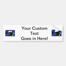 Black Cat, Santa hat, blue tinsel, ready to pounce Bumper Sticker