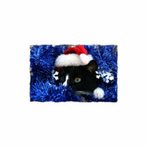 Black Cat, Santa hat, blue tinsel, ready to pounce Cut Out