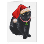 Black Cat Santa's Helper at Christmas Greeting Cards