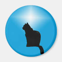 Black cat silhouette and star - magnet