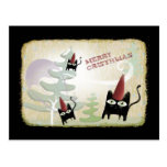 Black cat snow tree wind december cold  postcard