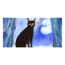 Black Cat snowman Picture Card