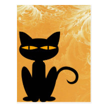 Black Cat Swirly Orange Postcard