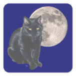 Black Cat Under Full Moon Square Sticker